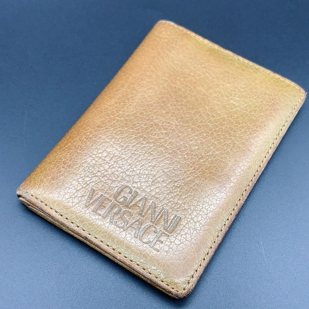 Gianni Versace Bi-fold Leather Card Case Wallet in Tan